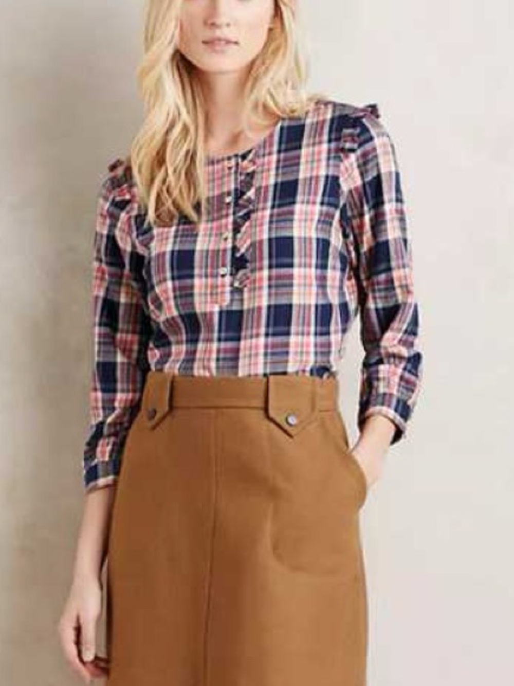 Isabella Sinclair | Anthropologie Flannel Plaid Pullover 1/4 Button Top Small